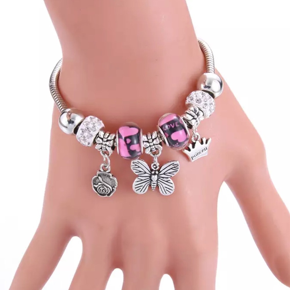 Rose 🌹 Butterly 👑 Crown Charms Bracelet New